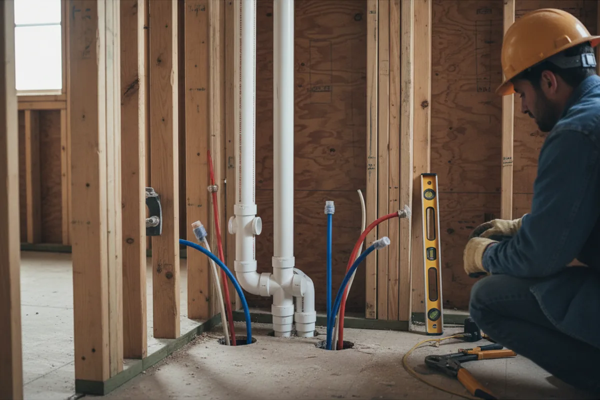 Drain and supply rough-in during Drain Cleaning in Tarzana